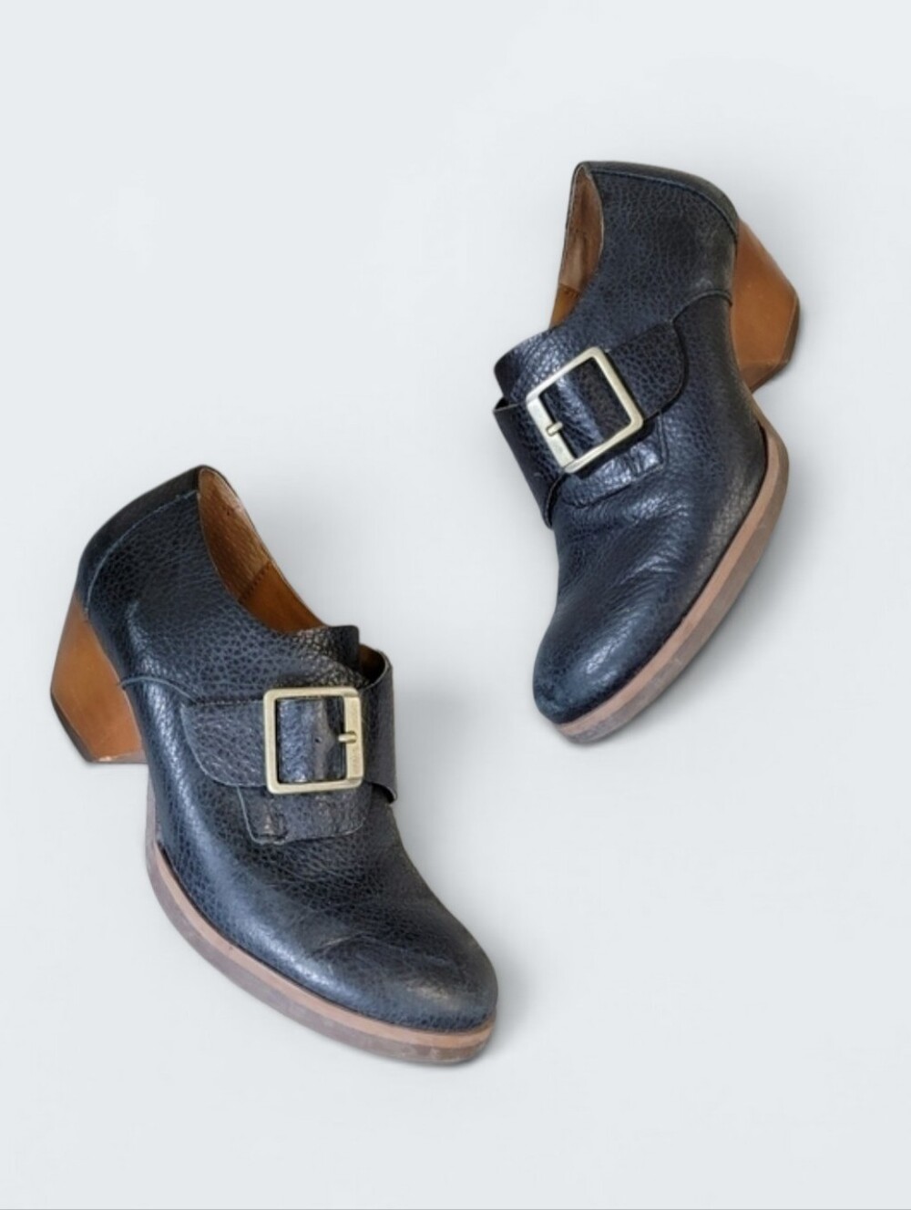 Kork-Ease Black Pebbled Leather Ankle Boots Monks Strap Women's Size 6.5